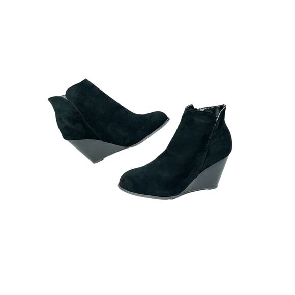 Black Faux Suede Wedge Booties - Size 8 / EU 39 - Picture 2 of 6